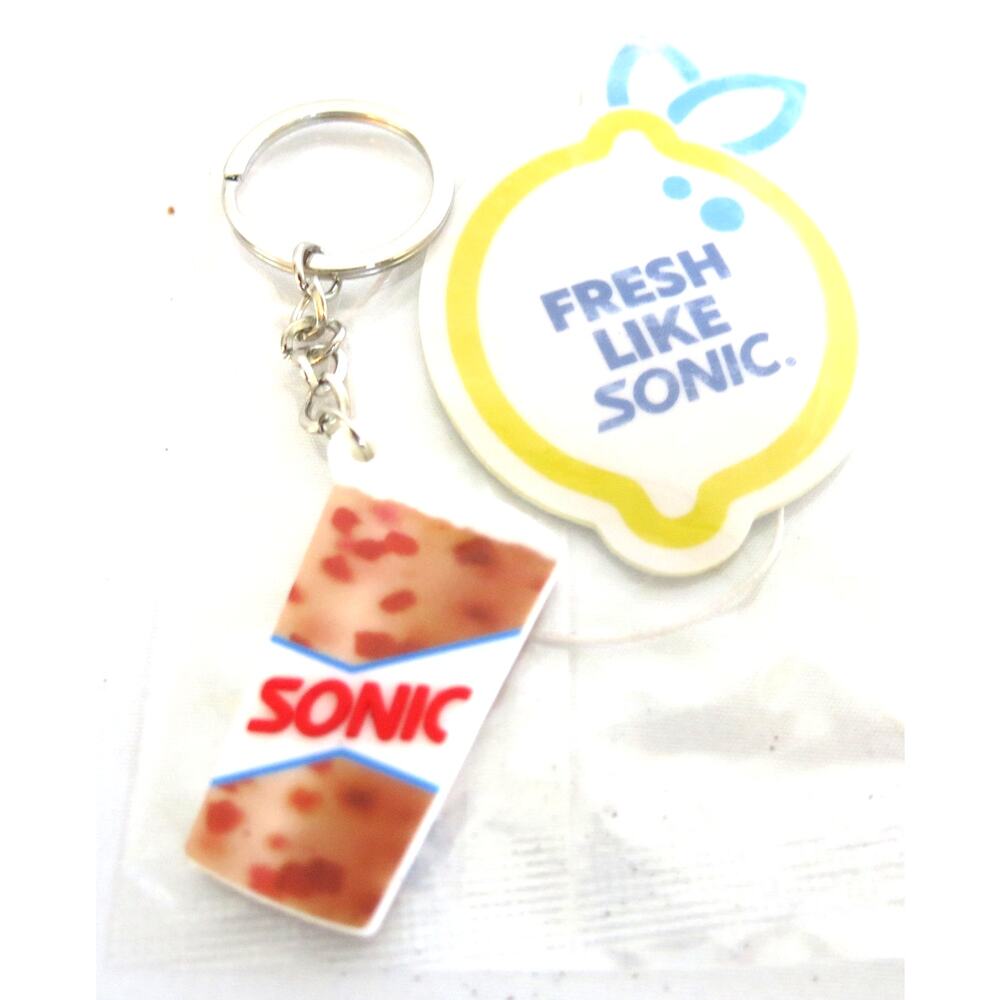 Sonic Drive In NEW Strawberry Lemonade Keychain and Air Freshener Promo Merch